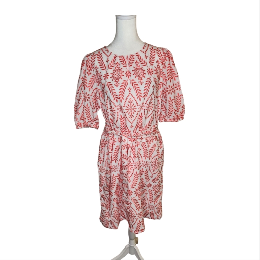 NEW Ann Taylor Puff Sleeve Eyelet Belted Dress White Size M